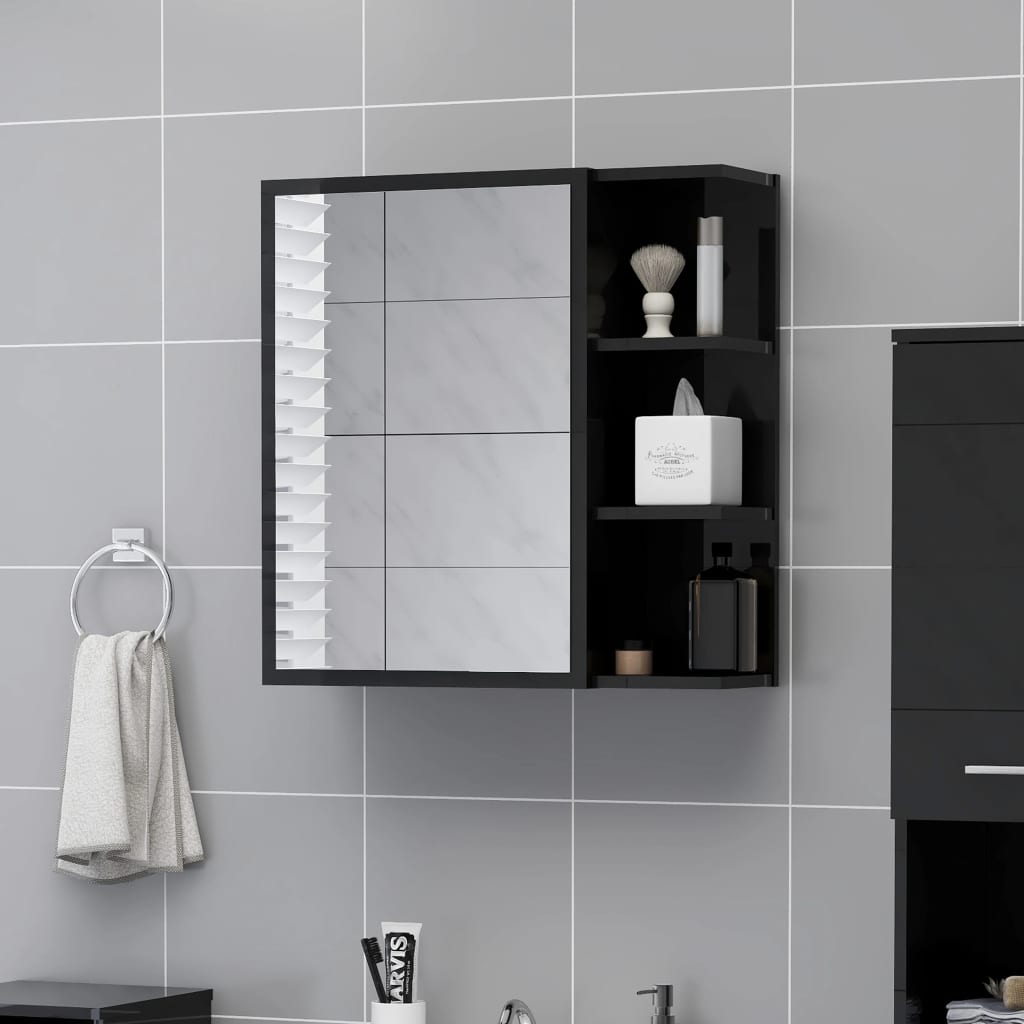 Bathroom Mirror Cabinet High Gloss Black 62.5x20.5x64 cm Engineered Wood