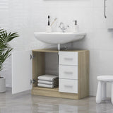 Sink Cabinet White and Sonoma Oak 63x30x54 cm Engineered Wood - Side View