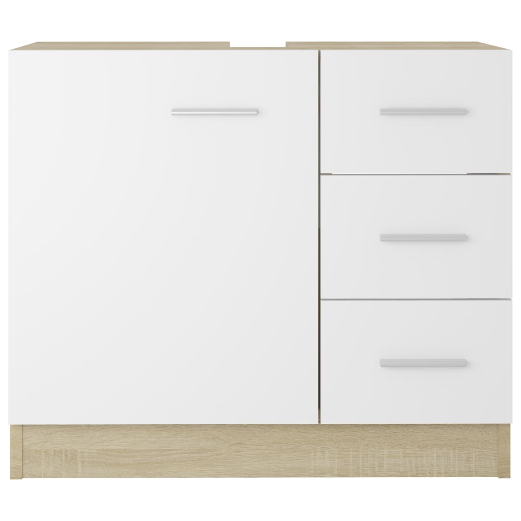 Sink Cabinet White and Sonoma Oak 63x30x54 cm Engineered Wood