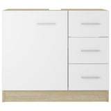 Sink Cabinet White and Sonoma Oak 63x30x54 cm Engineered Wood