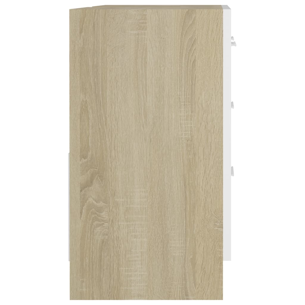 Sink Cabinet White and Sonoma Oak 63x30x54 cm Engineered Wood
