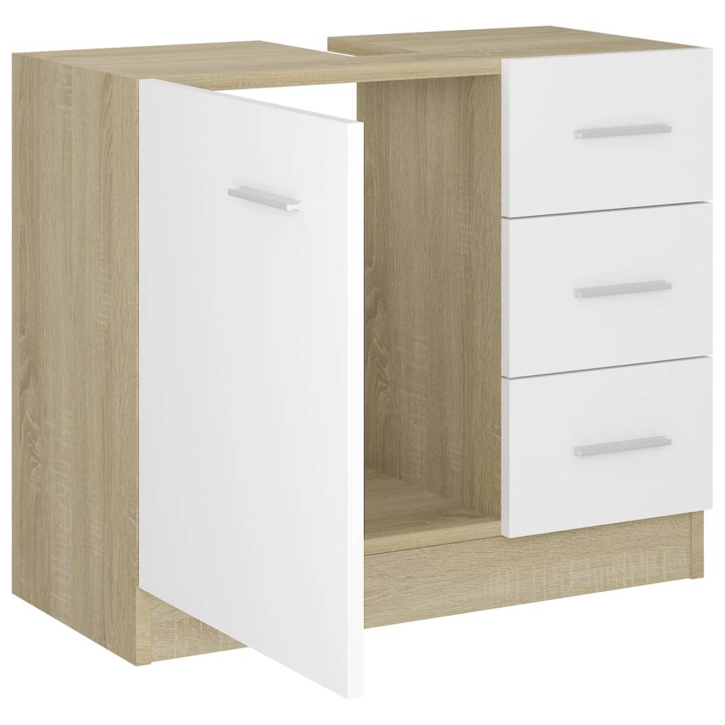 Sink Cabinet White and Sonoma Oak 63x30x54 cm Engineered Wood