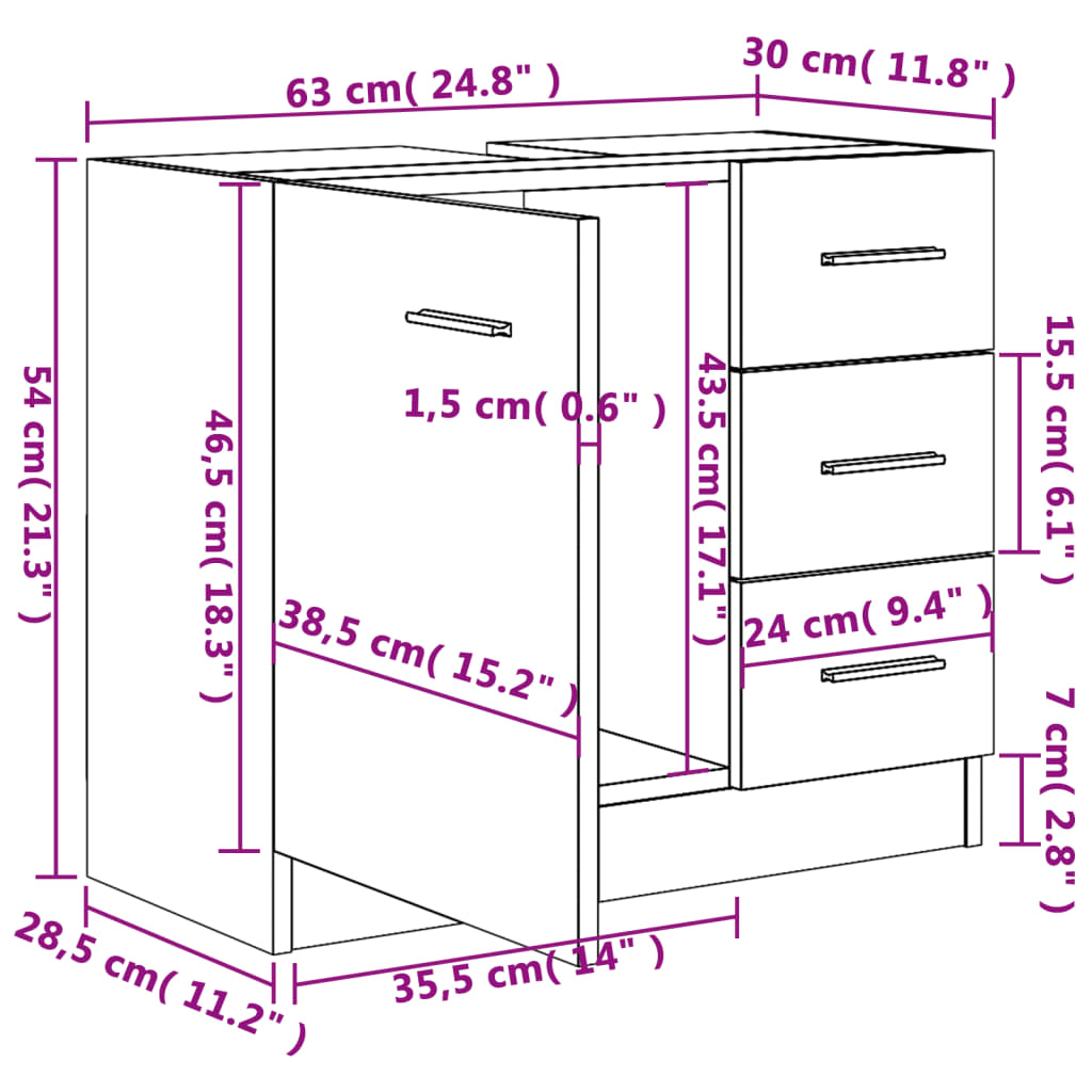 Sink Cabinet White and Sonoma Oak 63x30x54 cm Engineered Wood