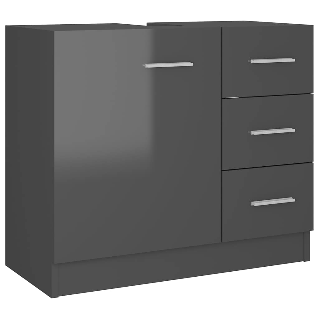 Sink Cabinet High Gloss Grey 63x30x54 cm Engineered Wood