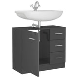 Sink Cabinet High Gloss Grey 63x30x54 cm Engineered Wood