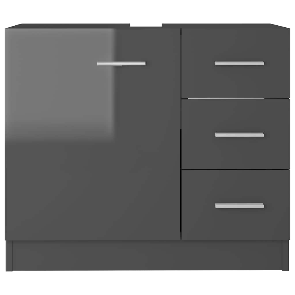 Sink Cabinet High Gloss Grey 63x30x54 cm Engineered Wood