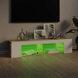 TV Cabinet with LED Lights White and Sonoma Oak 135x39x30 cm - Side View