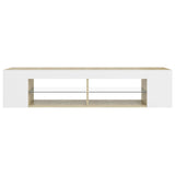 TV Cabinet with LED Lights White and Sonoma Oak 135x39x30 cm - Low Angle