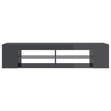 TV Cabinet with LED Lights High Gloss Grey 135x39x30 cm - Low Angle