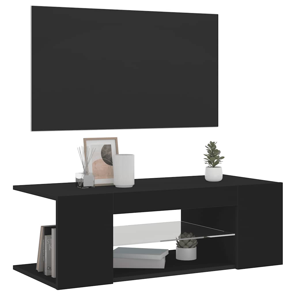 TV Cabinet with LED Lights Black 90x39x30 cm