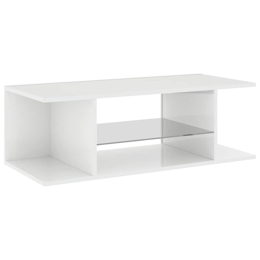 TV Cabinet with LED Lights High Gloss White 90x39x30 cm