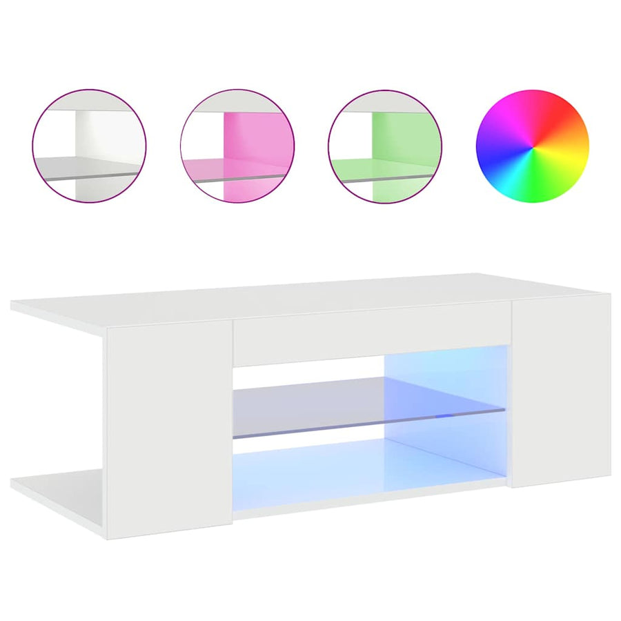 TV Cabinet with LED Lights High Gloss White 90x39x30 cm