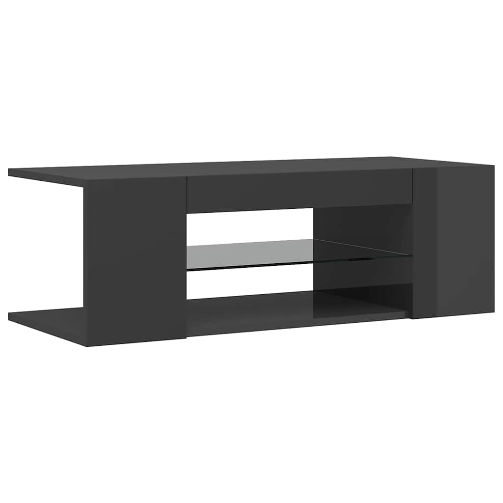 TV Cabinet with LED Lights High Gloss Grey 90x39x30 cm