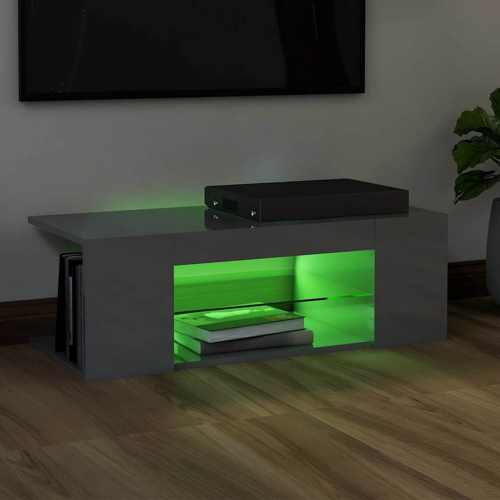 TV Cabinet with LED Lights High Gloss Grey 90x39x30 cm