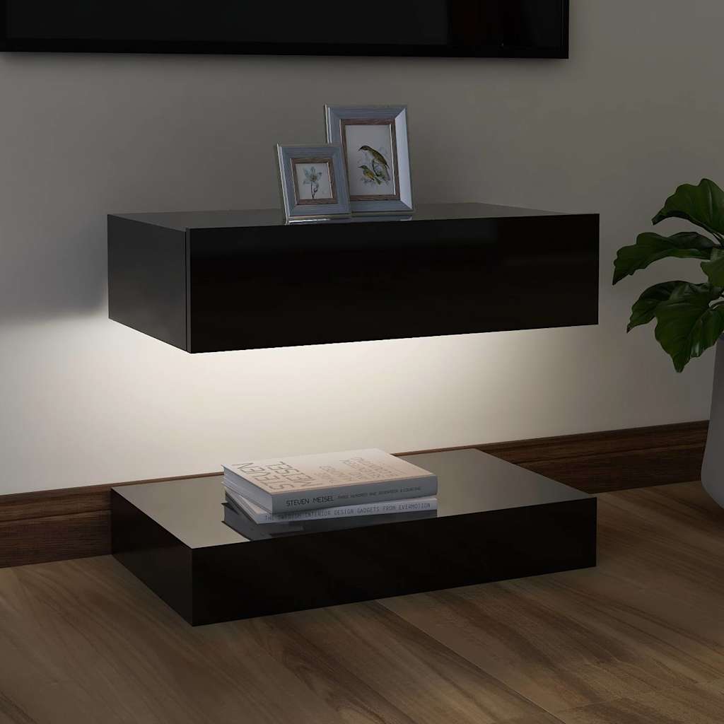 TV Cabinet with LED Lights High Gloss Black 60x35 cm