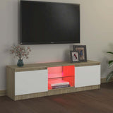 TV Cabinet with LED Lights White and Sonoma Oak 120x30x36 cm