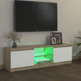 TV Cabinet with LED Lights White and Sonoma Oak 120x30x36 cm - Top-Down View