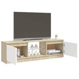 TV Cabinet with LED Lights White and Sonoma Oak 120x30x36 cm - Rear View