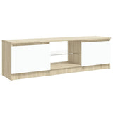 TV Cabinet with LED Lights White and Sonoma Oak 120x30x36 cm - Close-Up Angle