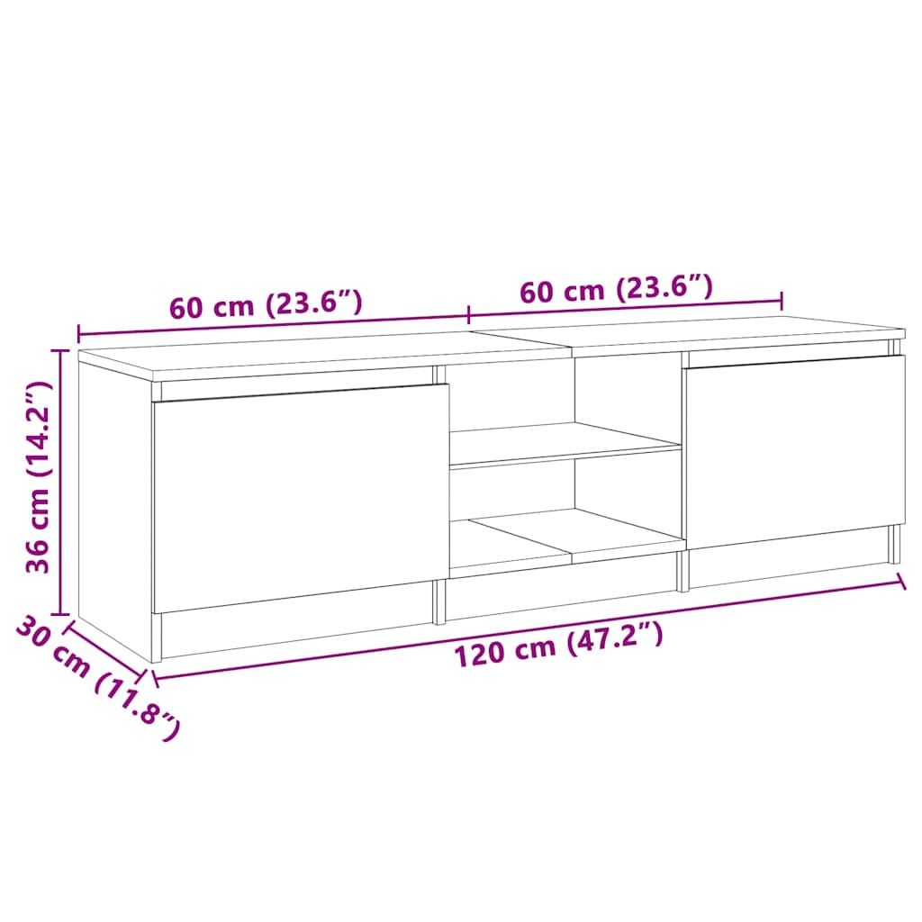 TV Cabinet with LED Lights White and Sonoma Oak 120x30x36 cm