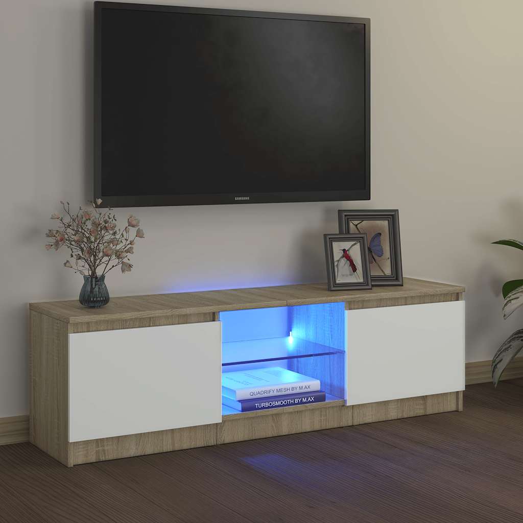 TV Cabinet with LED Lights White and Sonoma Oak 120x30x36 cm