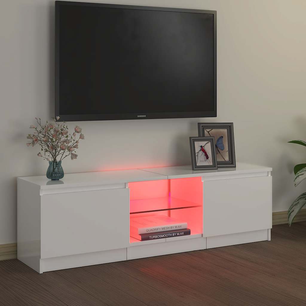 TV Cabinet with LED Lights High Gloss White 120x30x36 cm