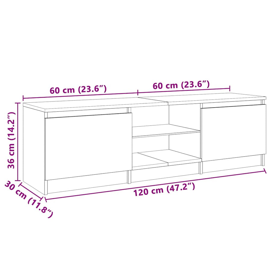 TV Cabinet with LED Lights High Gloss White 120x30x36 cm