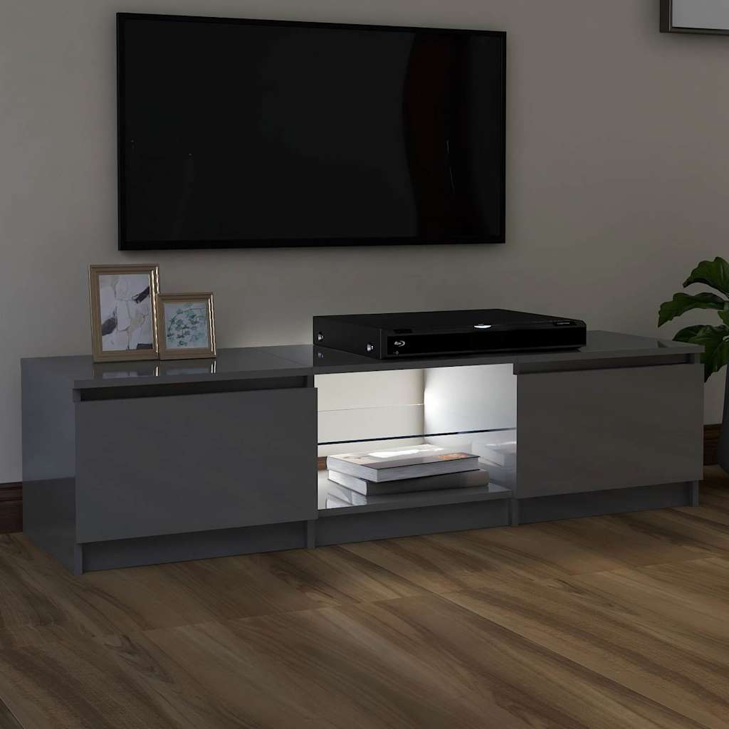 TV Cabinet with LED Lights High Gloss Grey 140x40x36 cm