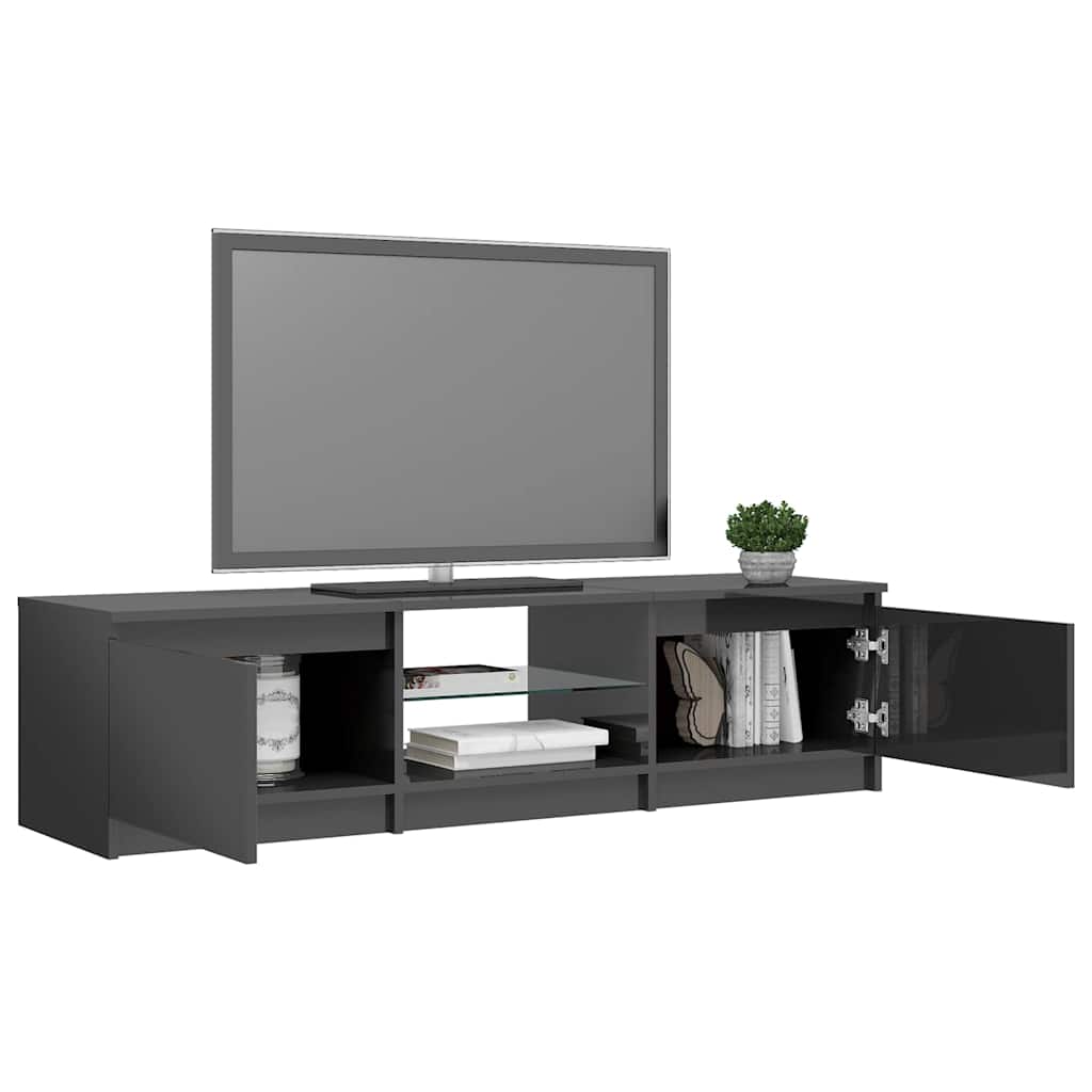 TV Cabinet with LED Lights High Gloss Grey 140x40x36 cm