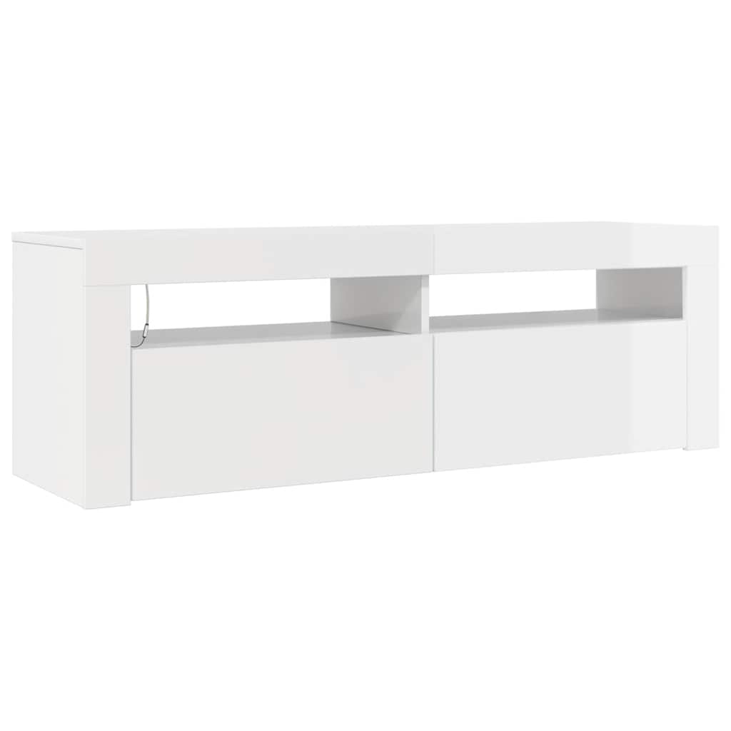 TV Cabinet with LED Lights High Gloss White 120x35x40 cm