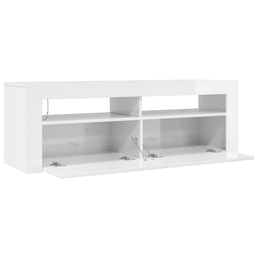 TV Cabinet with LED Lights High Gloss White 120x35x40 cm