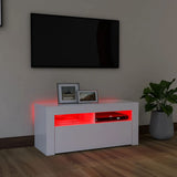 TV Cabinet with LED Lights White 90x35x40 cm - 45-Degree Angle