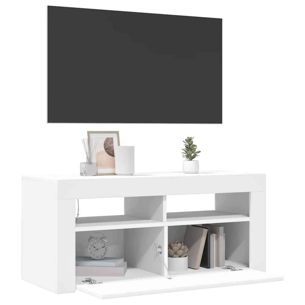 TV Cabinet with LED Lights White 90x35x40 cm