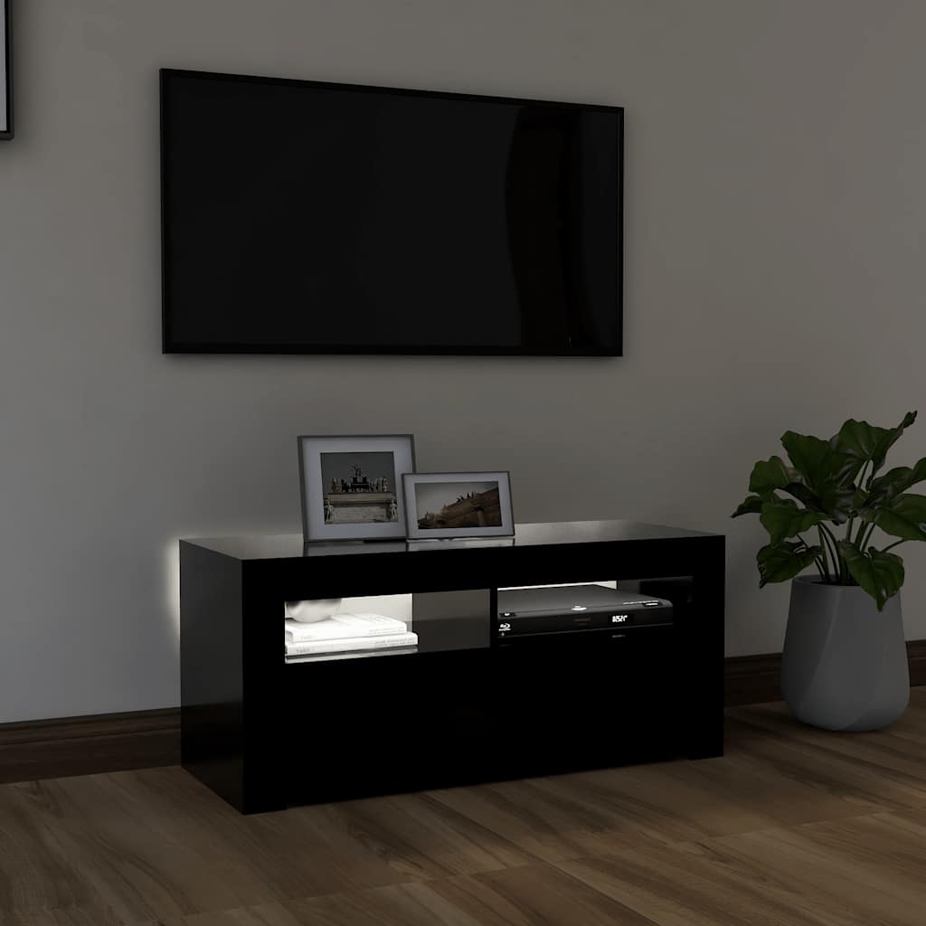 TV Cabinet with LED Lights Black 90x35x40 cm
