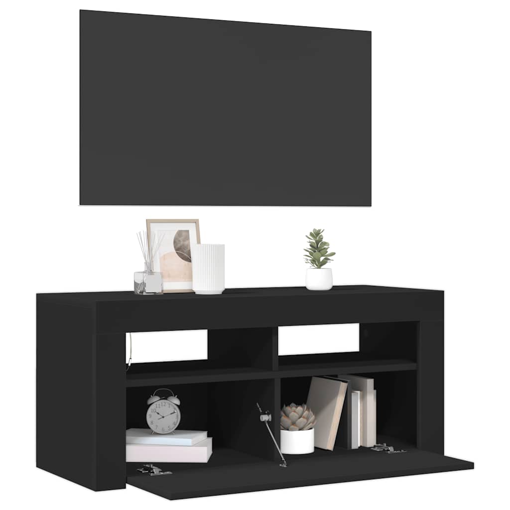 TV Cabinet with LED Lights Black 90x35x40 cm