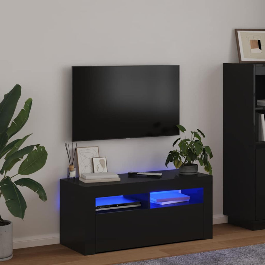 TV Cabinet with LED Lights Black 90x35x40 cm