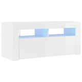 TV Cabinet with LED Lights High Gloss White 90x35x40 cm - Front View