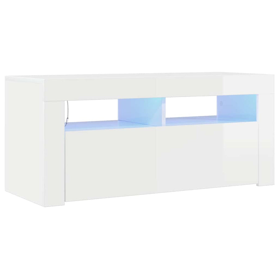TV Cabinet with LED Lights High Gloss White 90x35x40 cm