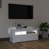 TV Cabinet with LED Lights High Gloss White 90x35x40 cm - Side View