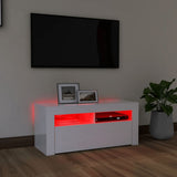 TV Cabinet with LED Lights High Gloss White 90x35x40 cm - 45-Degree Angle