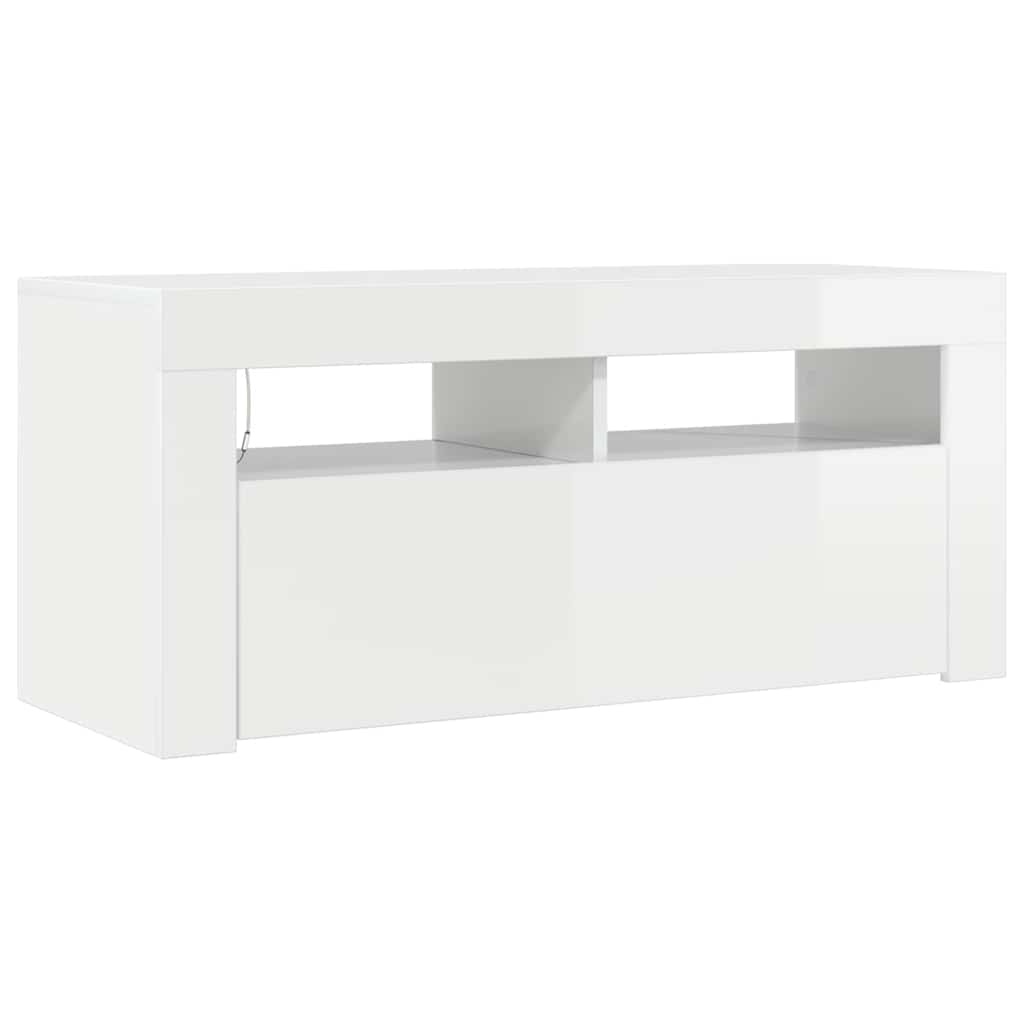 TV Cabinet with LED Lights High Gloss White 90x35x40 cm