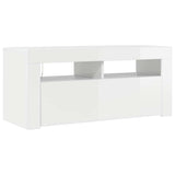 TV Cabinet with LED Lights High Gloss White 90x35x40 cm - Close-Up Angle