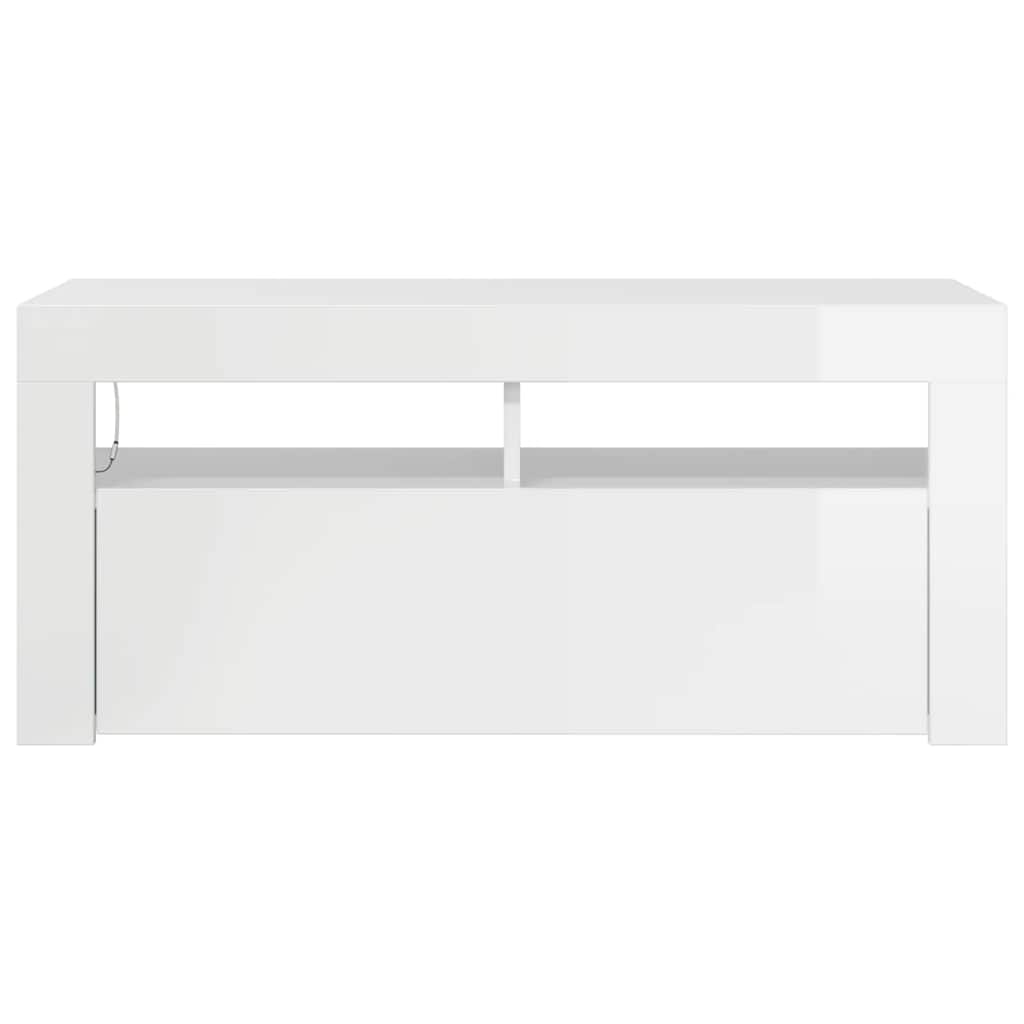TV Cabinet with LED Lights High Gloss White 90x35x40 cm