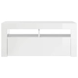 TV Cabinet with LED Lights High Gloss White 90x35x40 cm