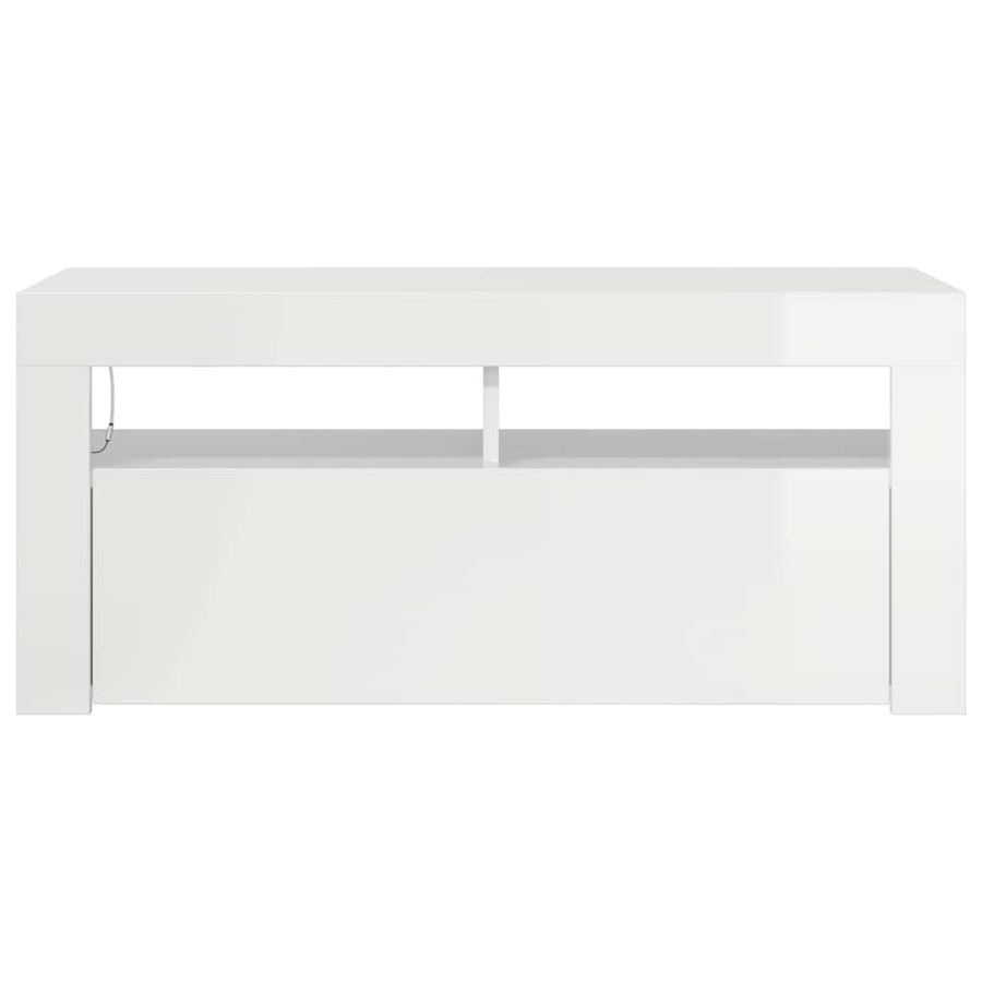 TV Cabinet with LED Lights High Gloss White 90x35x40 cm