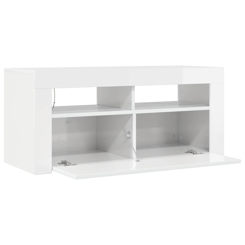 TV Cabinet with LED Lights High Gloss White 90x35x40 cm