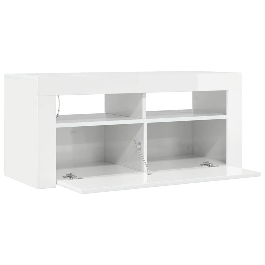 TV Cabinet with LED Lights High Gloss White 90x35x40 cm
