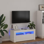 TV Cabinet with LED Lights High Gloss White 90x35x40 cm