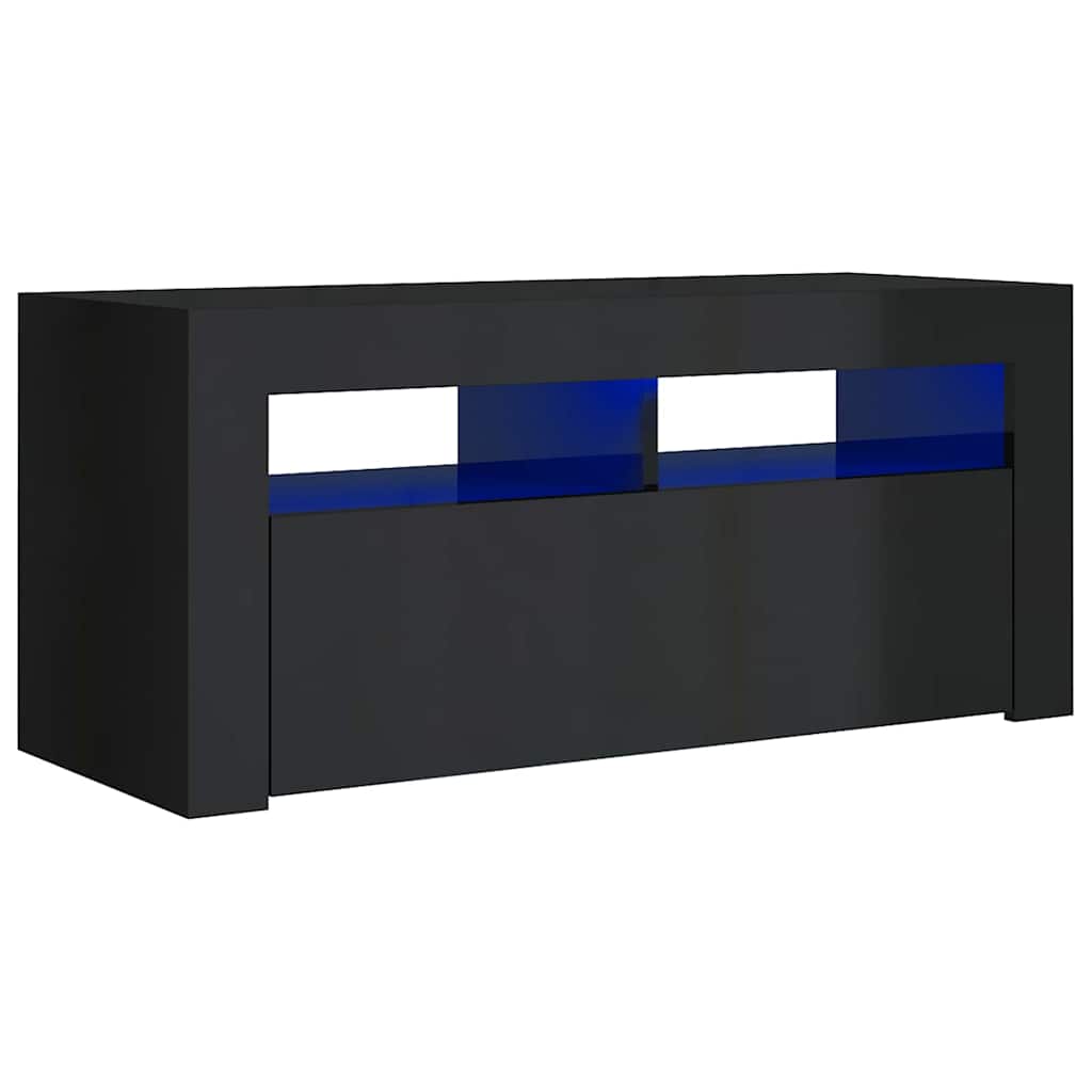 TV Cabinet with LED Lights High Gloss Black 90x35x40 cm