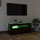 TV Cabinet with LED Lights High Gloss Black 90x35x40 cm